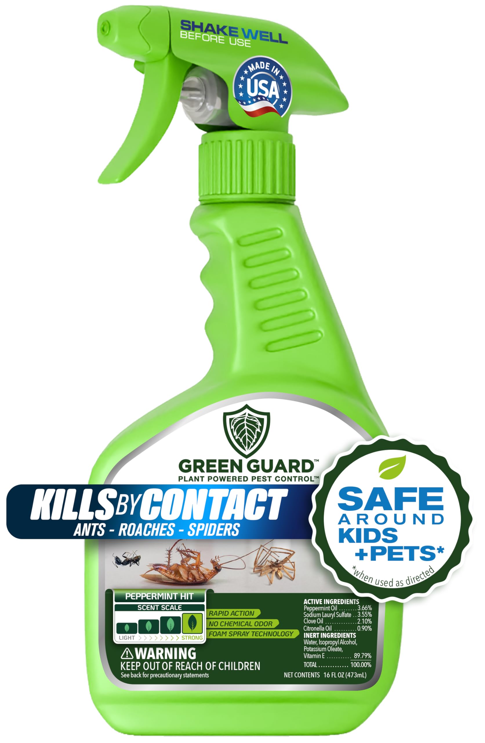 Photo 1 of Green Guard Pest Control Spray - Indoor & Outdoor Killer of Ants, Roaches, Spiders & Other Crawling Insects, Safe Around Children & Pets, Plant-Based, Pleasant Scent (Peppermint Hit, 16oz)