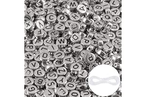 YOCHUS 1000pcs Silver Letter Beads for Bracelets, 4x7mm Black Alphabet A-Z Beads Friendship Bracelets Jewelry Making Kit for Teen Girl Gifts