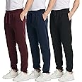 Real Essentials 3 Pack: Men's Fleece Elastic Bottom Jogger Sweatpants with Pockets (Available in Big & Tall)