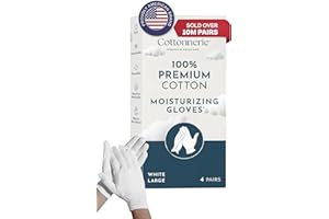 Cottonnerie Organic Cotton Gloves for Dry Hands Sleeping, Moisturizing Gloves Overnight, Hand Moisturizer Gloves, Moisture Gloves for Dry Hands Overnight, Sleeping Gloves, Large 4 Pairs