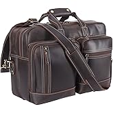 Leather Briefcase for Men Expandable Large 17 Inch Laptop Crossbody Shoulder Bag Business Travel Duffel Attache Case