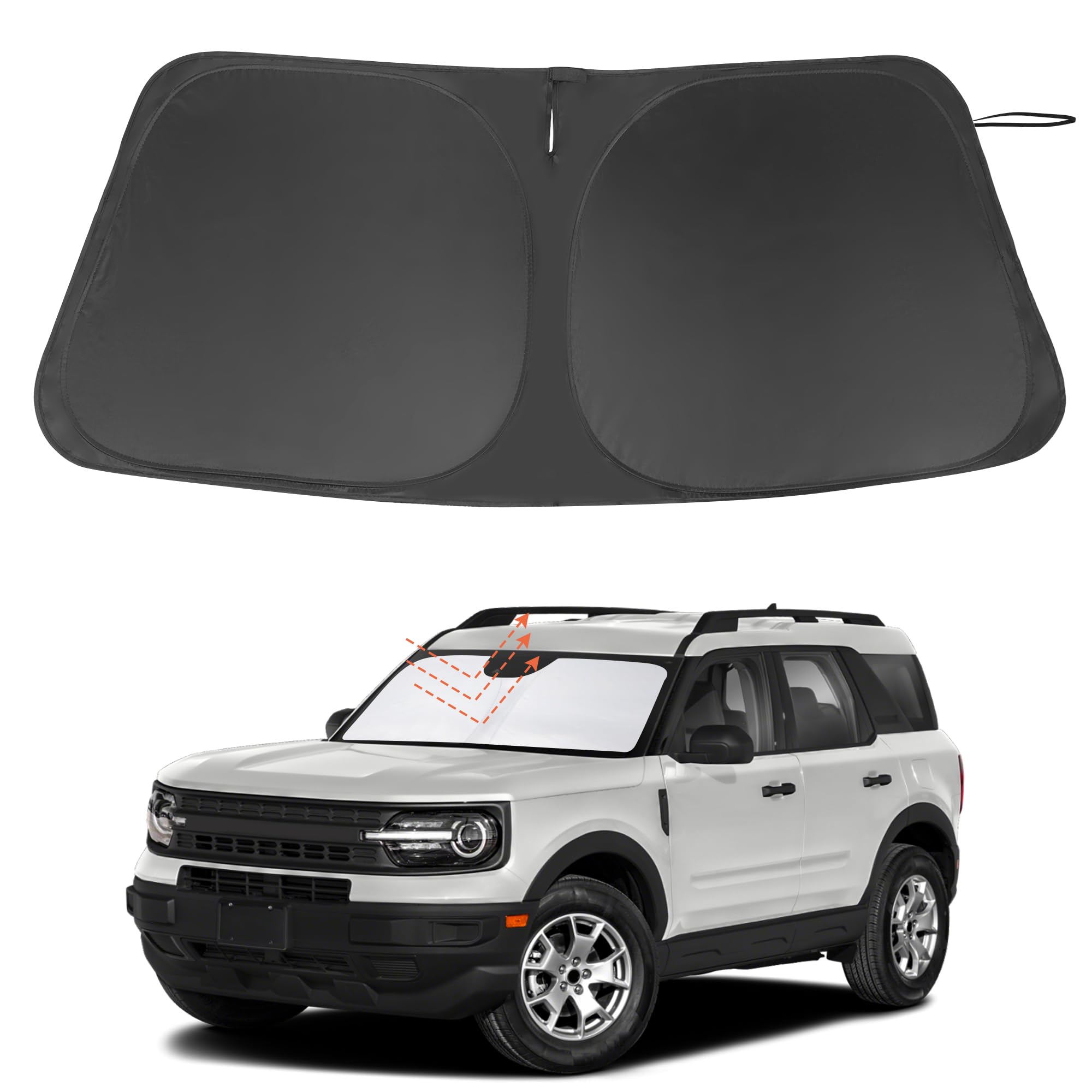 Windshield Sun Shade Custom Fit for 2021 2022 2023 2024 2025 2026 Ford Bronco Sport Accessories Foldable Sunshade Sun Blocker Protect Car from Sun Rays & Heat Damage Keep Car Cooler