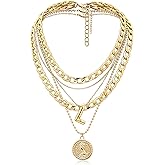 MJartoria Layered Necklaces for Women Trendy Balloon Initial Coin Pendant Necklace Dainty Chunky Chain Choker Necklaces Jewelry Birthday Gifts