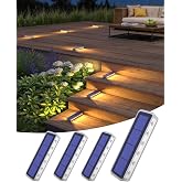 DetarZinLED Solar Step Lights, 12 LEDs 2-Sided Glow, IP68 4 Pack Warm White | IP68 Waterproof, Solar Powered, Auto ON/OFF, Stick on, Sturdy Polycarbonate Shell, for Outdoor Dock, Deck, Flat, Stair, Porch