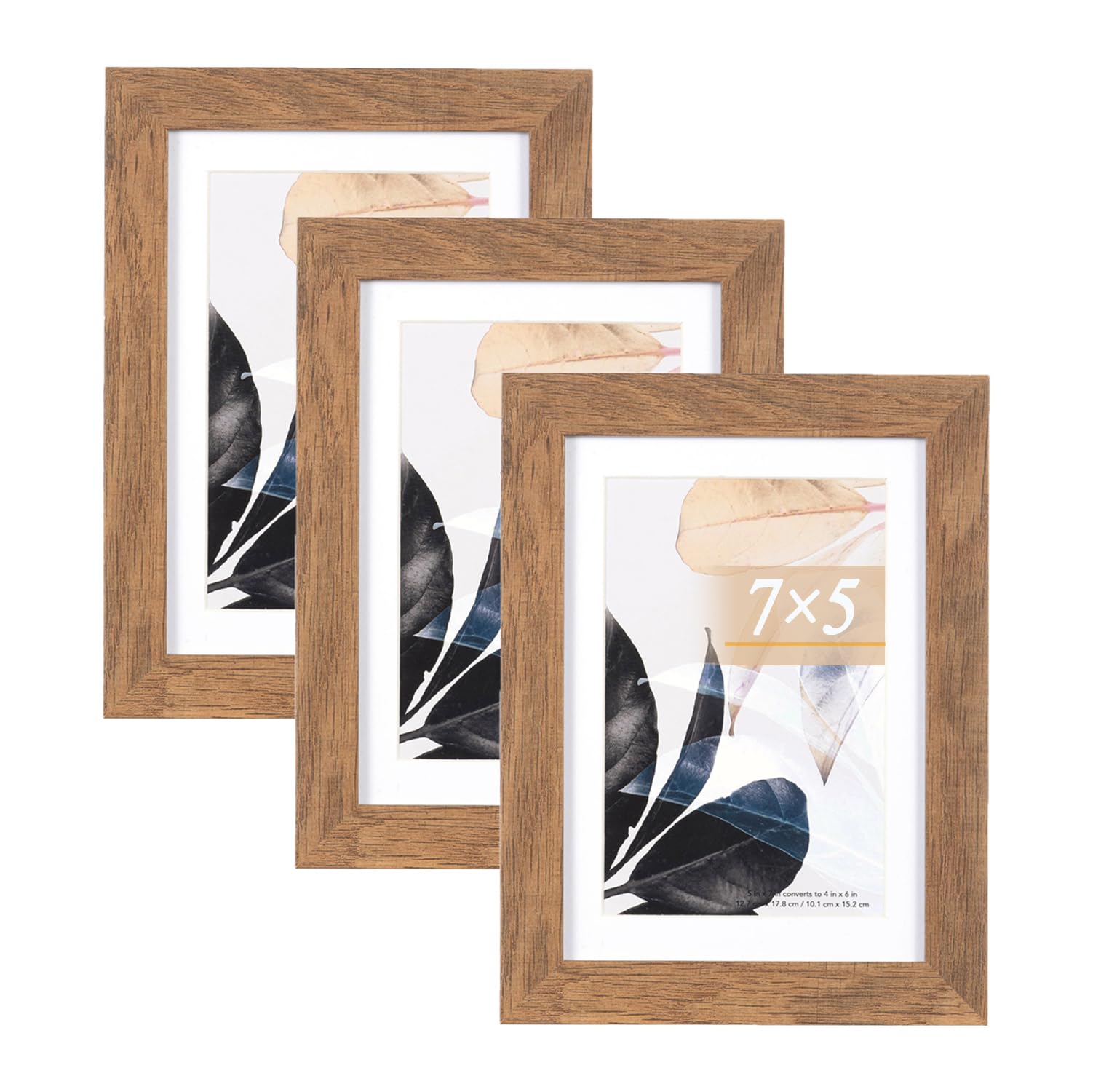 Brown Wooden 7x5 Photo Frames Set of 3,Picture Photo Frame 6x4 with Mount or 7x5 Without Mount,Freestanding and Wall Mountable… — image 1