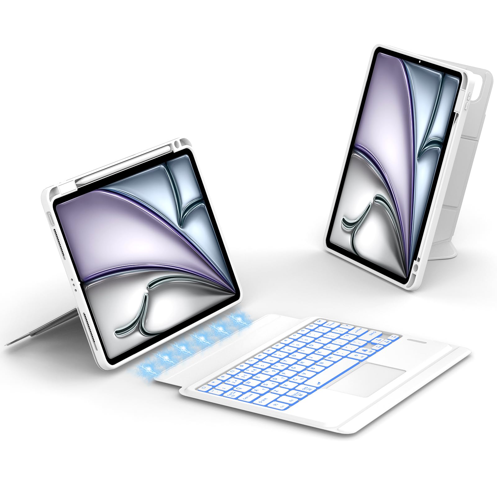 IVEOPPE Keyboard Case for iPad Air 11-inch (M4/M3/M2, 5th/4th Gen) & iPad Pro 11 (1st-4th Gen) - Magnetic Detachable, 7-Color Backlit, Precision Trackpad with Pen Holder, White
