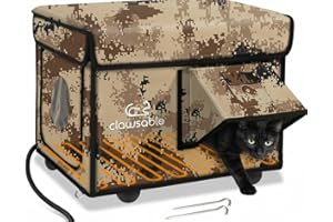 ROLIMATE Indestructible Heated Cat House for Outside Cats Winter, 100% Weatherproof, Safe Escape Door, Insulated Outdoor Cat Shelter with Heater for Feral Barn Cat Kitty (Desert Camouflage, 13"x17"x12.6")
