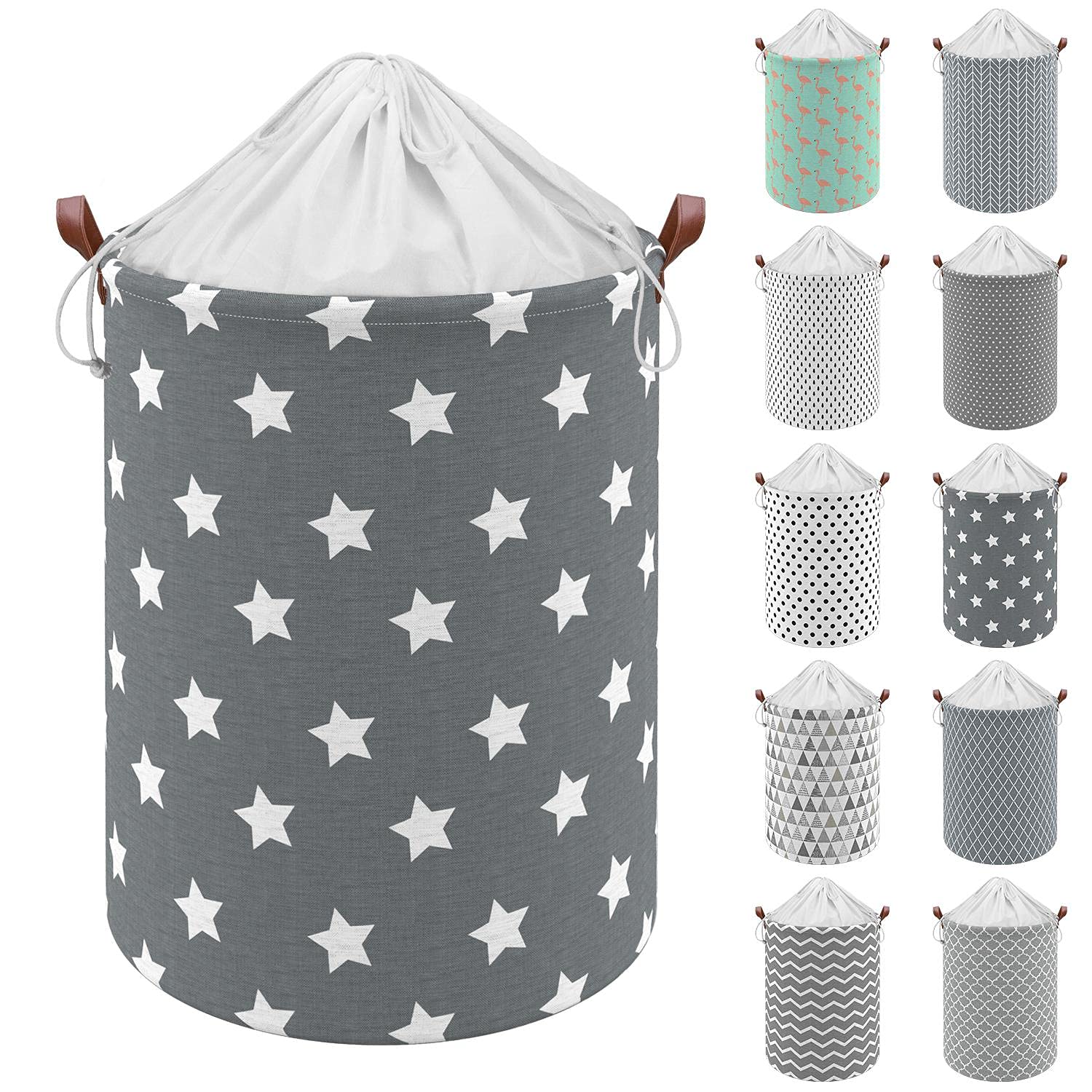 Vinsani 19.7” Freestanding Laundry Basket Storage Sorter with Drawstring Lid, Collapsible Thick Canvas Hamper Basket For Clothes, Toys, Blankets, Towels & other Bathroom and Bedroom Use – Zigzag Star