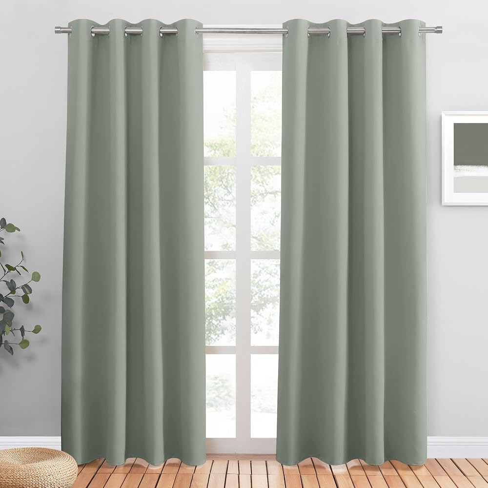 PONY DANCE Blackout Curtain Eyelets Set of 2 Sage Green 55 x 79 Inch