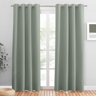PONY DANCE Blackout Curtain Eyelets Set of 2 Sage Green 55 x 79 Inch