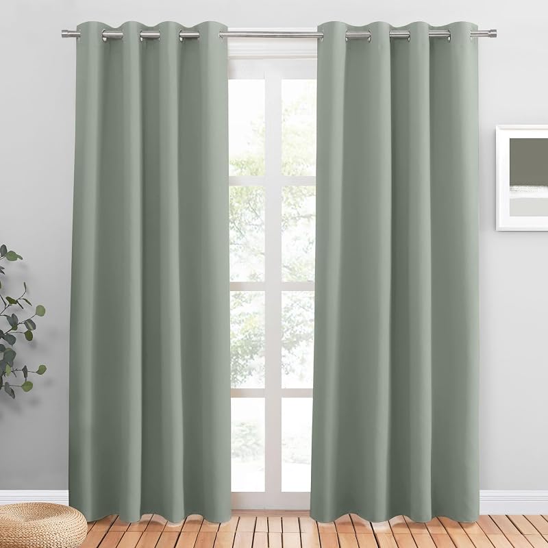 PONY DANCE Blackout Curtain Eyelets Set of 2 Sage Green 55 x 79 Inch