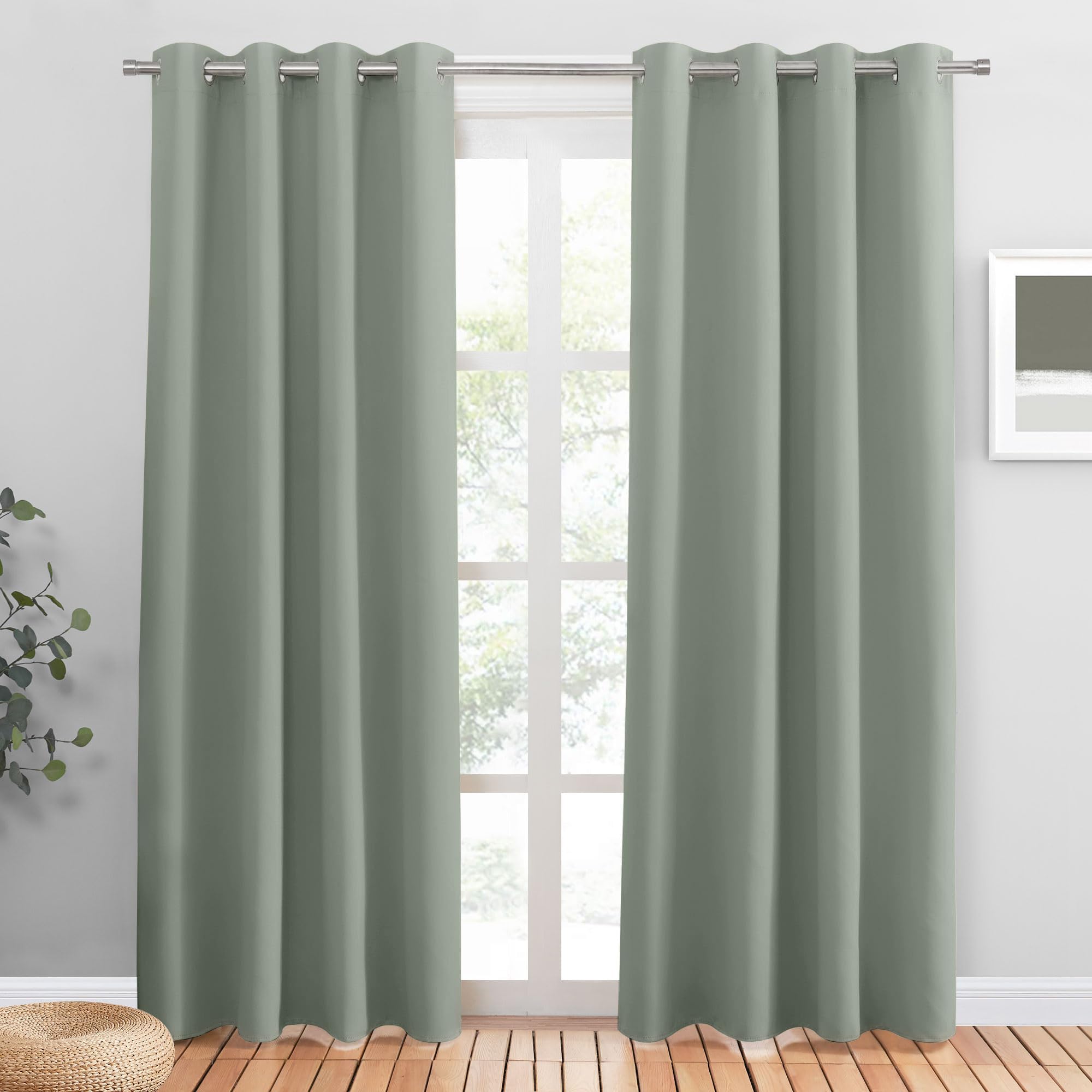 PONY DANCE Blackout Curtain with Eyelets Set of 2 Sage Green Window Curtains for Bedroom Curtains Opaque Eyelet Curtain Decorative, 55 x 79 Inch Drop — image 1