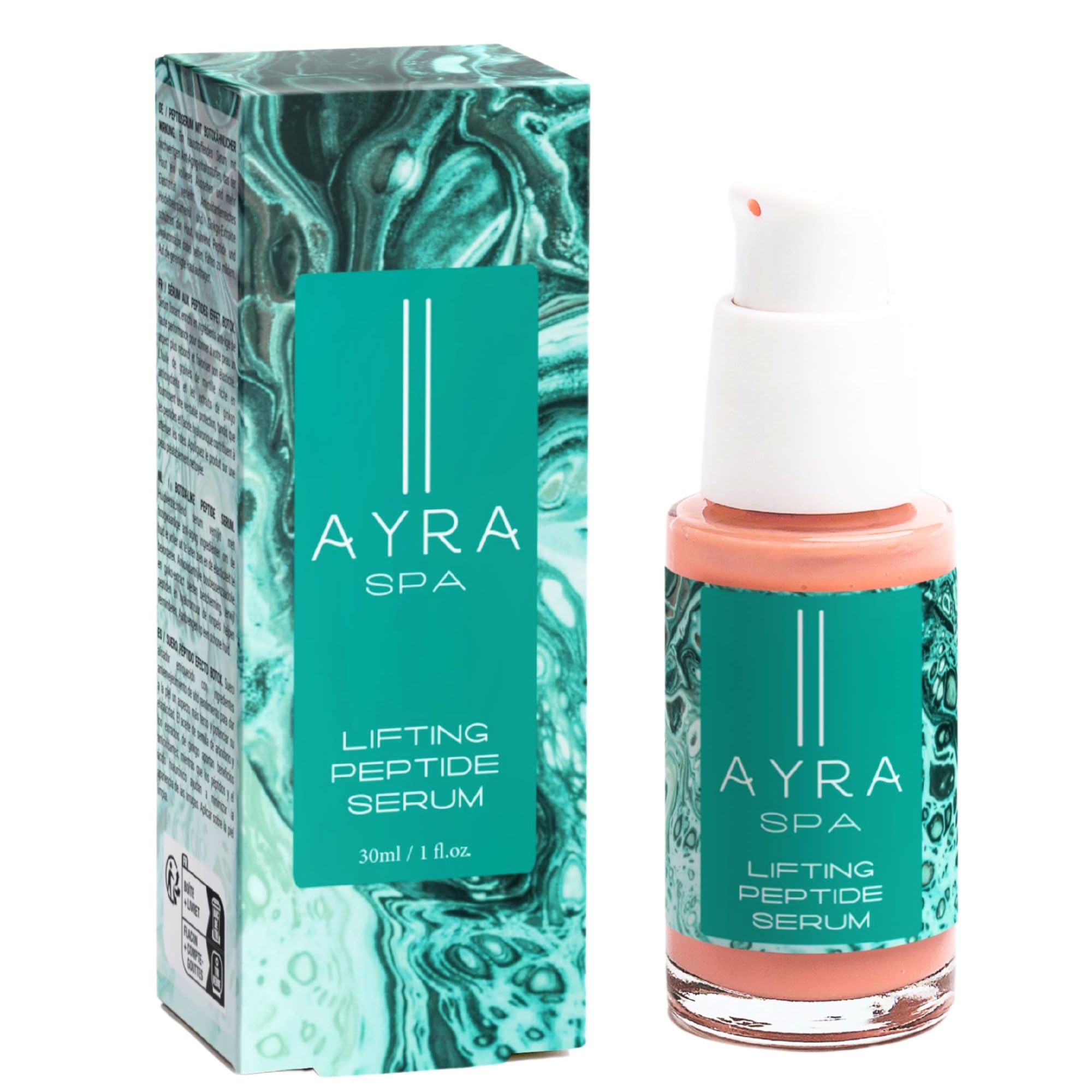 AYRA SPA - Lifting Peptide Serum | High Potency Peptides & Amino Acids which Lift, Firm, Tighten, Brighten & Boost Natural Collagen Production | VEGAN & 99% Natural | COSMOS Certified