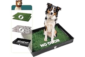 MEEXPAWS Dog Grass Pad with Tray Foldable Dog Litter Box, Large Pee Pad Holder Foldable Liner Base High Side with Odor Free Artificial Grass for Puppy Potty Training Balcony, 2 PCS Reusable Pee Pads