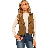 Allegra K Women's Faux Suede Vest Casual Sleeveless Biker Jacket