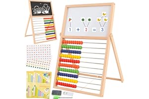 Ranqibo Wooden Abacus for Kids Math - Double-Sided Blackboard Whiteboard Magnetic Abacus with 100 Magnetic Number & Fruit Stickers - Educational Counting Games Kids Gift