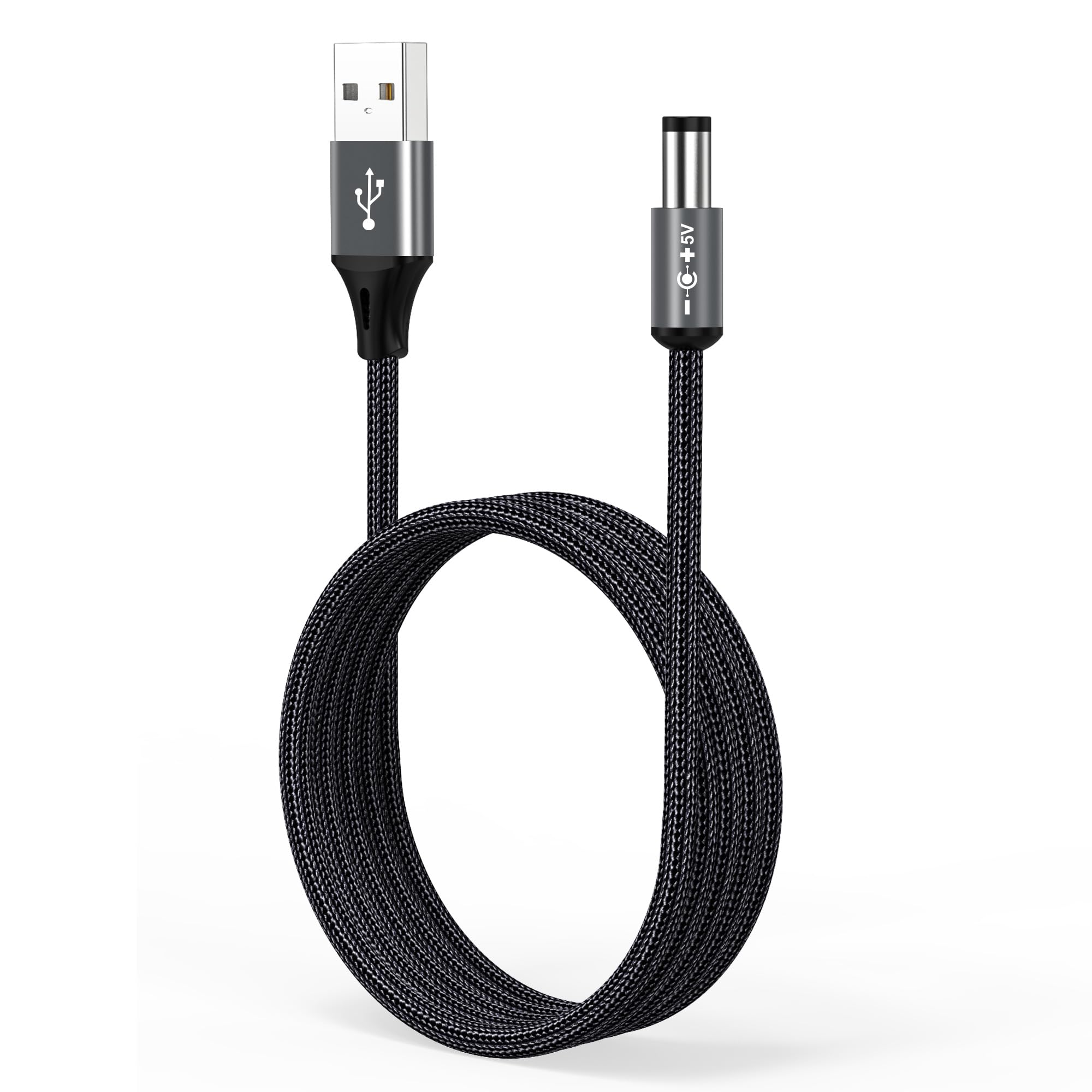 Photo 1 of AGVEE 5ft USB to DC 5V Power Cord 5521(5.5x2.1mm) | Braided Nylon & Aluminum Shell | Fast & Durable Charging for CCTV Cameras, Routers, LED Strips, Dark Gray