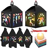 Simgoing 12 Sets Christmas Nativity Lanterns Crafts with LED Candles Lights Christmas Tissue Paper Crafts Kits DIY Birth of Jesus Religious Lanterns for Xmas Party Decor Classroom Activities