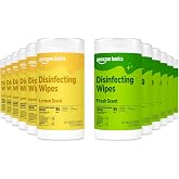 Amazon Basics Disinfecting Wipes, Lemon &amp; Fresh Scent, Sanitizes, Cleans, Disinfects, Deodorizes, 340 Count (12 Packs of 85), Packaging May Vary