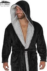 CityComfort Men's Hooded Fleece Dressing Gown 2XL Charcoal Black view 6