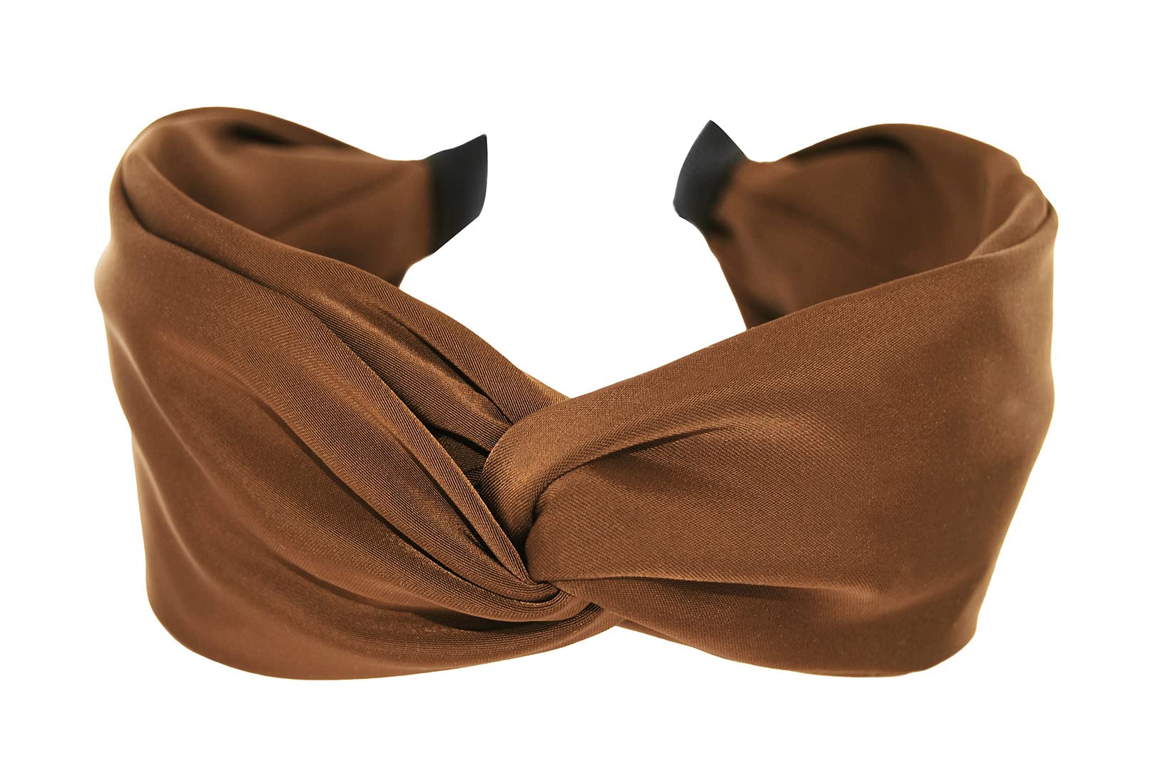 axy Wide Headband with Refined Knot - Satin Covered - Women's Headband Hair Accessories HRD3 (Brown)