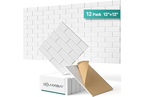 Soundsbay Acoustic Panels Self Adhesive, 12 Pack High Density Sound Proof Foam Panels for Walls, 12" X 12" X 0.4" Soundproof Wall Panels, Brick Acoustic Wall Panels for Home, Ceiling White