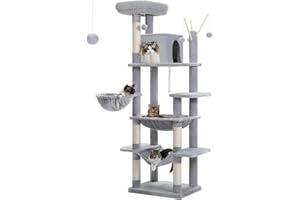 PETEPELA 69'' Tall Cat Tree for Indoor Large Cats, Large Cat Tower for Fat Cats with Super Big [20X16] Hammock, Cat ClimbingTree Tower with Scratching Posts, Condo House and Large Top Perch,Grey