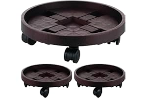 KVYUSFLOURISH 3 Pack Plant Caddy with Wheels 13 Inch Rolling Plant Stand Heavy Duty Plant Dolly with Casters Planter Pot Mover Round Plant Roller Base for Indoor Patio Outdoor Large Trash Can Dolly, Brown