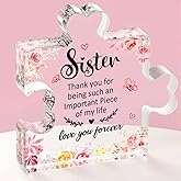 Emibele Gifts for Sister's Birthday, Engraved Acrylic Block Piece Plaque Decorations for Countertop, Heartwarming Present for Sister from Family, Decorative Sisters Appreciation Present