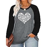 Plus Size Valentines Day Shirt Women Buffalo Plaid Love Heart Graphic Tees Cute Long Sleeve Tops Clothing for Her