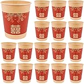 DOERDO 50Pcs Disposable Paper Cups Coffee Cups Hot Cold Tea Cups Beverage Drinking Paper Cups for Chinese Style Wedding Party Supplies