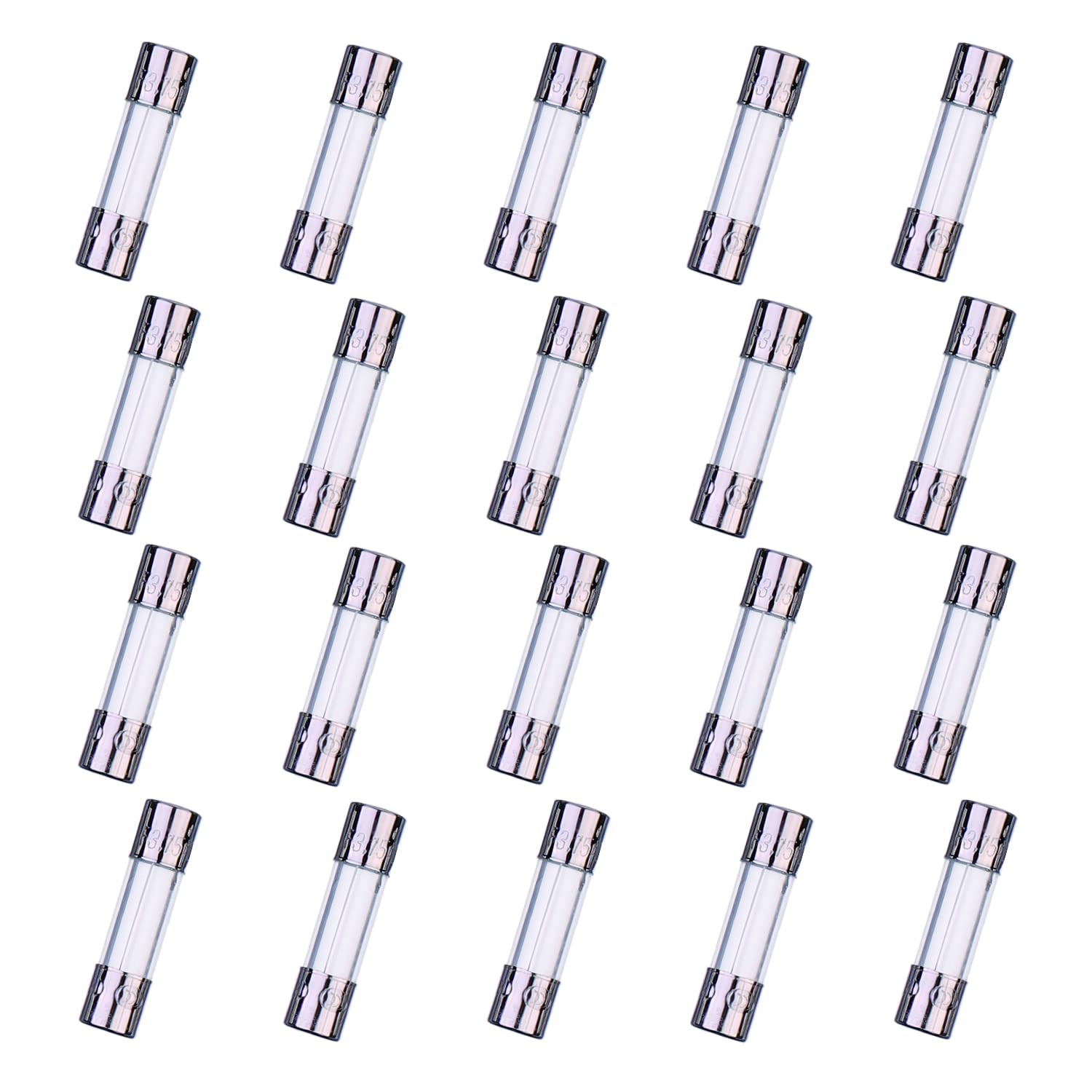 HUAREW F3.15AL250V 20 Pcs 5x20mm Fast-Blow Glass Fuse 3.15A 250V 0.2x0.78 inch time delay Fuse(Pack of 20 Pcs)