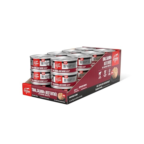 ORIJEN PREMIUM PATE WET CAT FOOD IN BONE BROTH TUNA SALMON & BEEF ENTRÉE 3OZ CANS (24 COUNT)