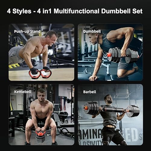 RUNWE Adjustable Dumbbell Kettlebell Set 66lb, in1 Dumbbell