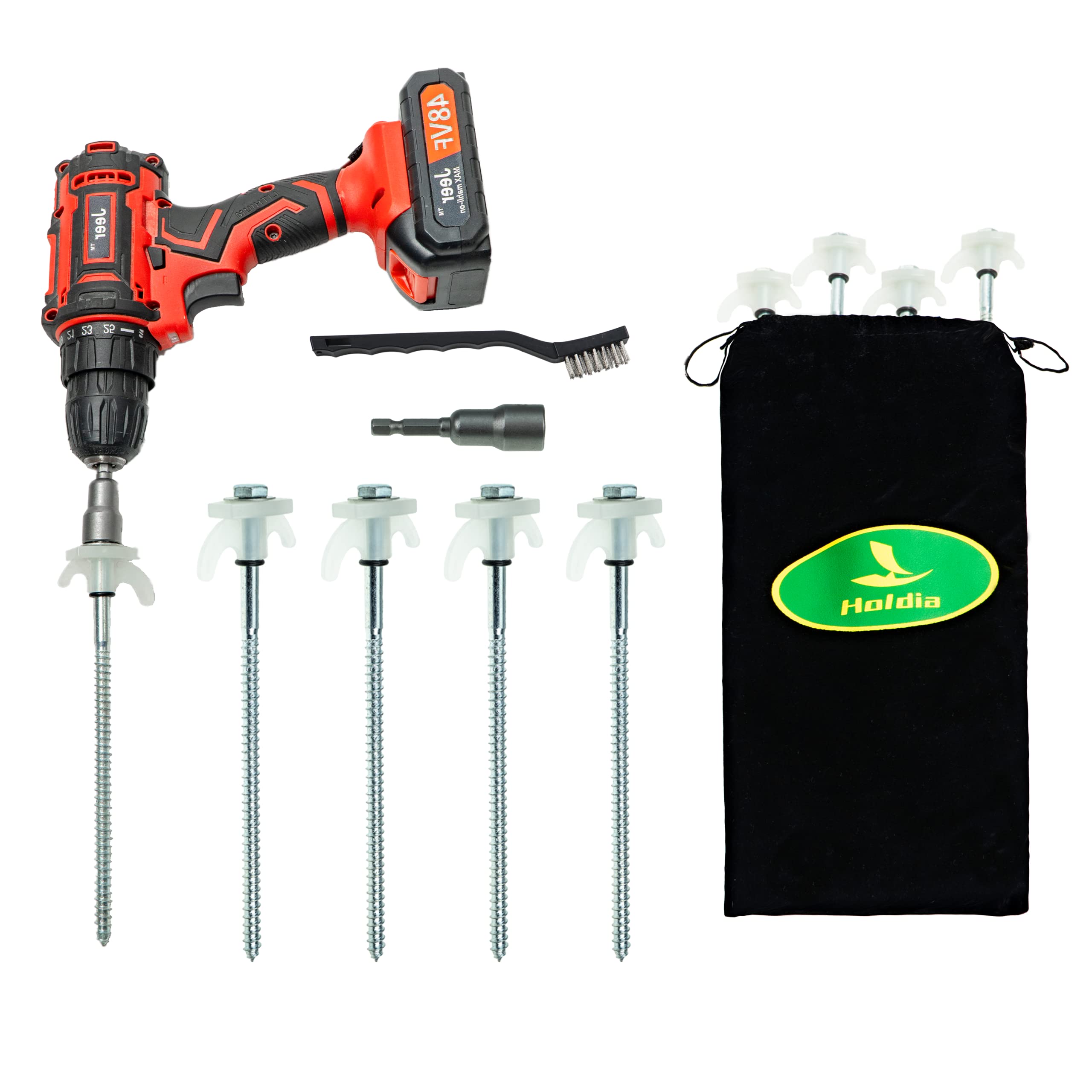 Photo 1 of Holdia 15 Pcs Super Heavy Duty Threaded Tent Stakes - Glow-in-The-Dark with 13MM Hex Drill Adapter and Storage Bag for Outdoor Camping, Tent Garden Stakes for Gardening & Canopies