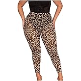 WDIRARA Women's Plus Size Leopard Cheetah Print Leggings Tights Mesh See Through High Waist Skinny Yoga Pants