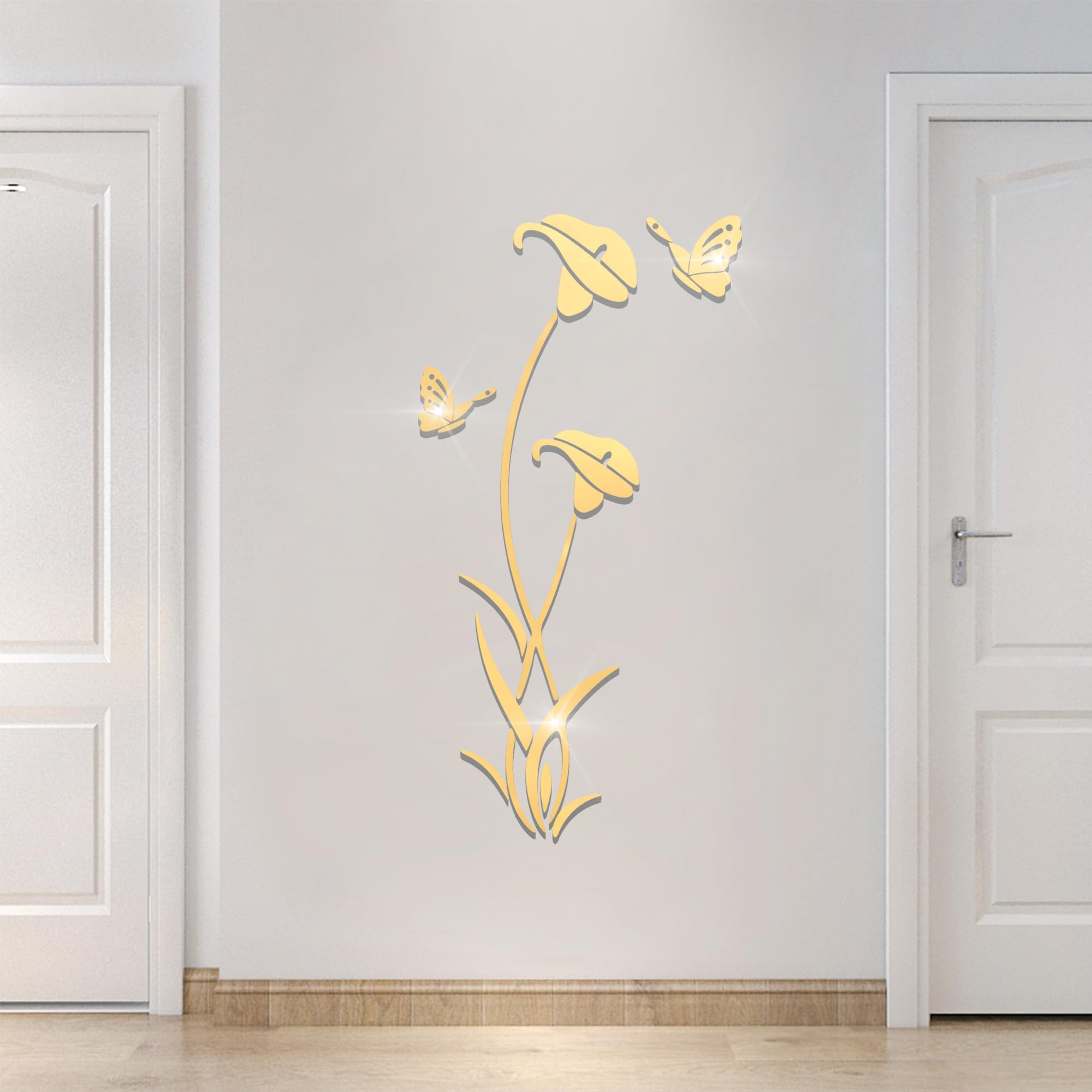 3D Mirror Flower Wall Sticker for Living Room Bedroom Sofa Backdrop TV Wall Background,DIY Wall Decal Murals Wall Decorations Wall Decor (59 x 31 in,Gold)