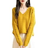 Chanyarn Women's V Neck 100% Merino Wool Oversized Sweater 2025 Fall Winter Vintage Cable Long Sleeve Knit Sweater