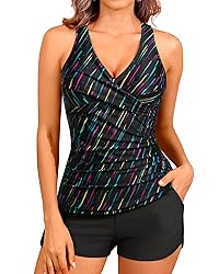 Women Colorful Striped Tankini Swimsuits with