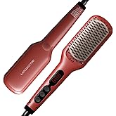 Megawise Pro Ceramic Ionic Hair Straightener Brush – Fast 20s Heating, Auto-Off, Anti-Scald, Dual Voltage, Rotatable Power Cord – Home Salon Styling (Tomato Red)