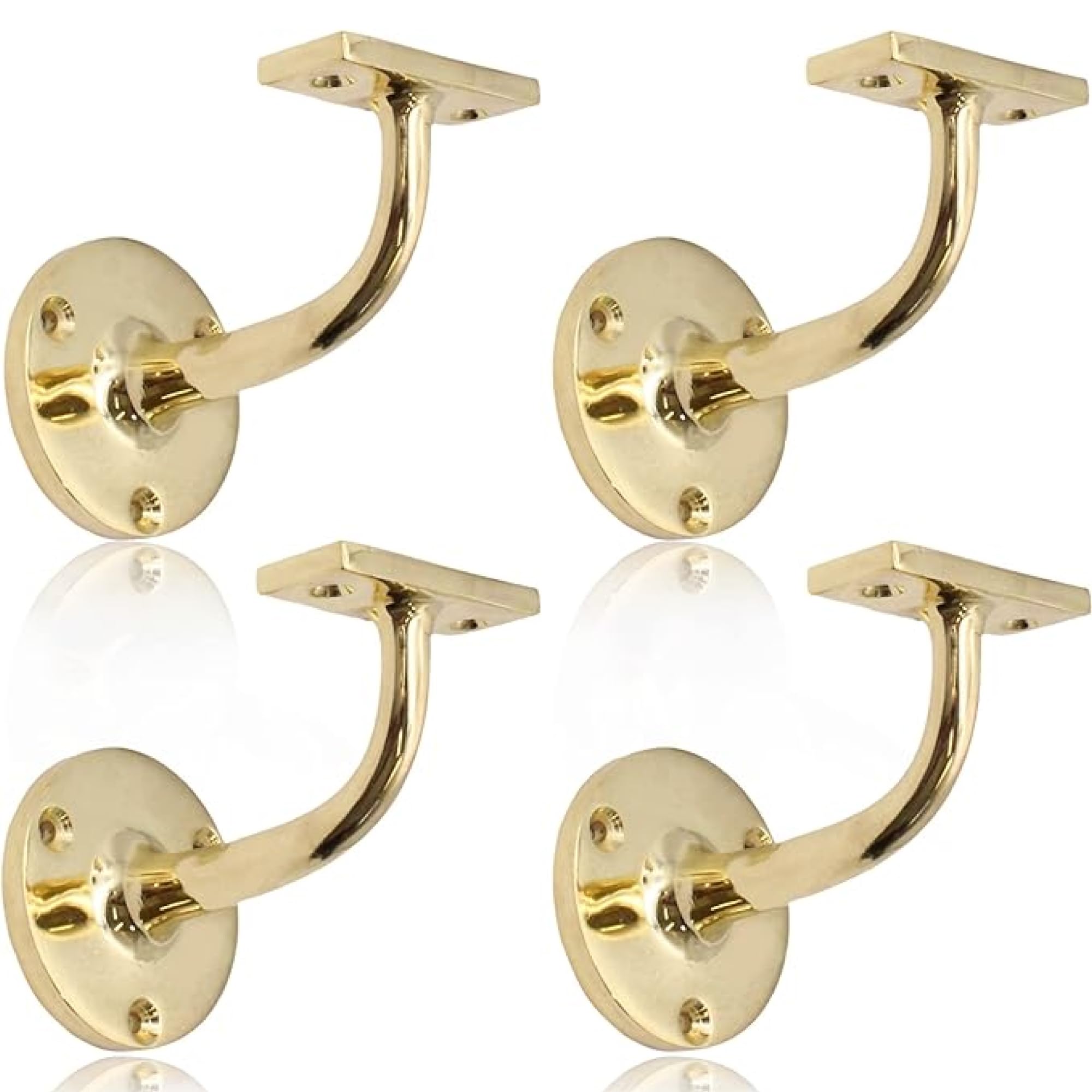 Polished Brass Handrail Brackets for Stair Bannister Handrail Wood and Steel Handrail - Pack of 4