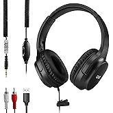 C G CHANGEEK Upgrade Extra Long Cord Headphones for TV & PC with Volume Control, 18 Feet / 5.5M Extension Spring Coiled Cord, 3.5mm AUX with USB & RCA Adapter, Over-Ear Headphone for Smart & Old TVs