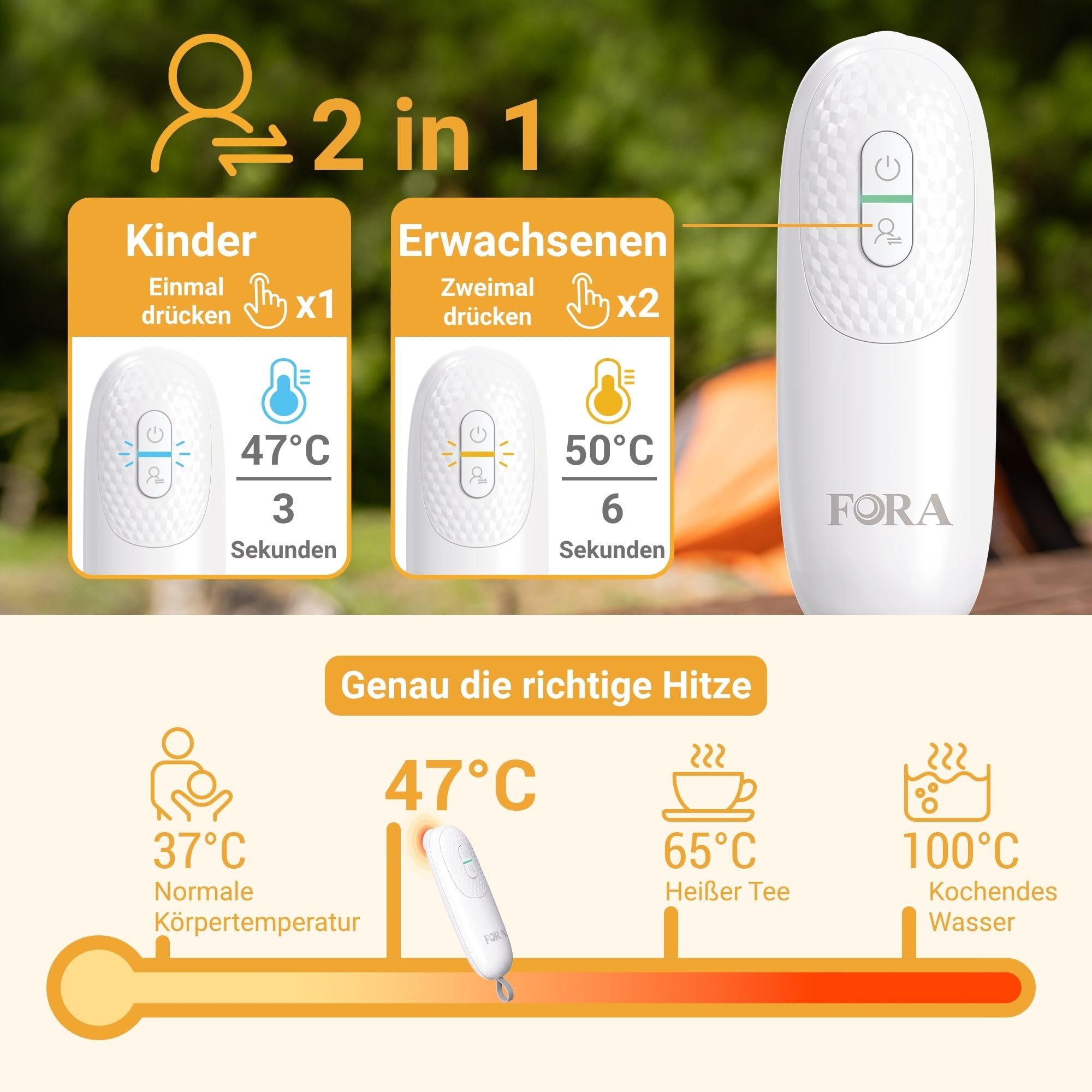 FORA 2‑in‑1 Insektenstichheiler für Kinder ab 3 J. inkl. 24 Mückenpflaster – Chemiefreier Stichheiler zur schnellen Linderung von Juckreiz & Schwellung bei Mückenstichen, ideal für unterwegs 4