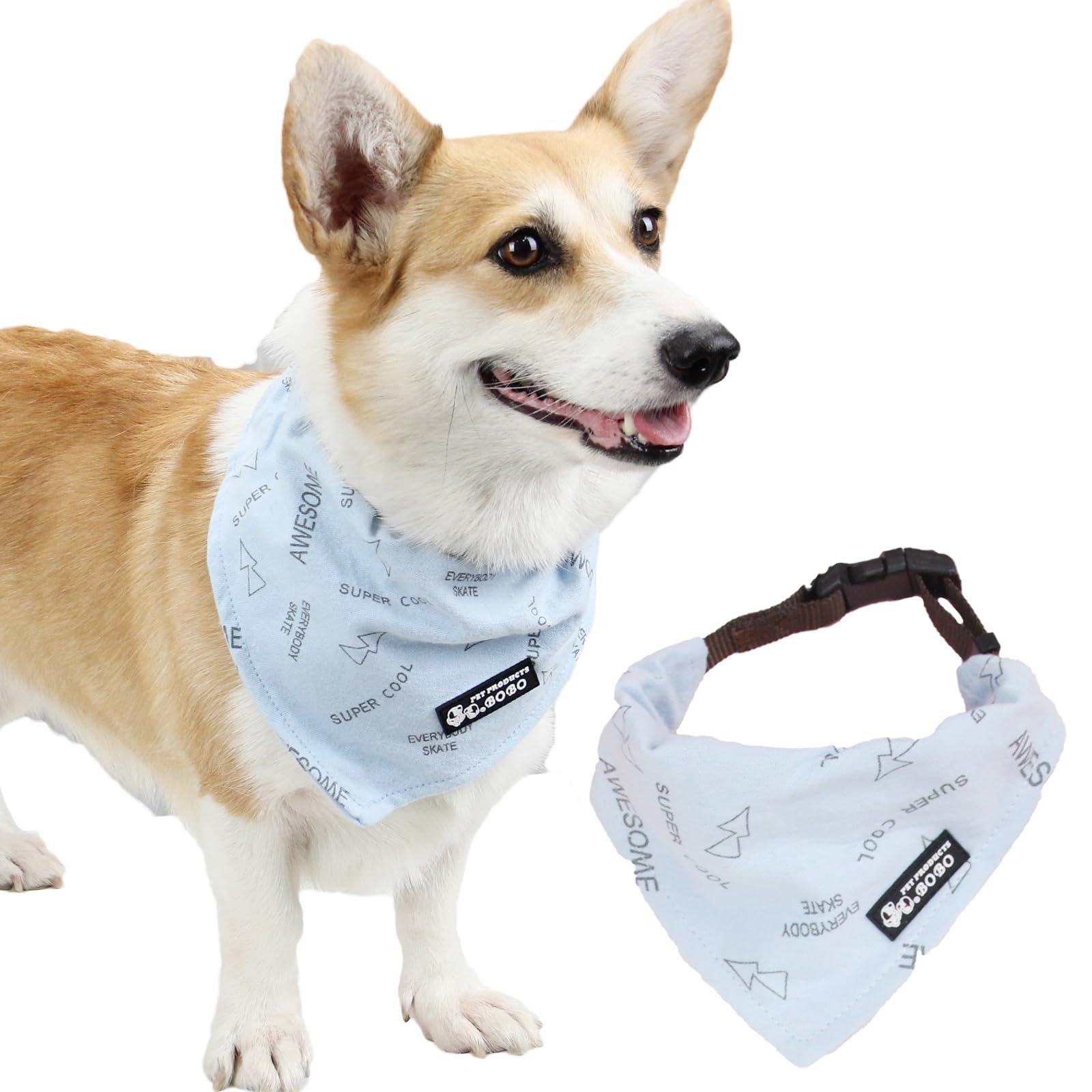 Anlitent Multi-Function Dog Collar Bandana, Classic Dog Collars with D-Ring, Letter Printing Adjustable Handkerchief Accessories for Small Dogs and Cats Boy Girls