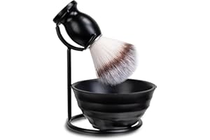 JEQUIL&CORENVEO Shaving Brush Set for Men, 3in1 Shaving Set includes Synthetic Shaving Brush with Steel Stand and Resin Bowl (3pcs)