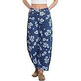 Wpeiusc Barrel Jeans for Women Baggy Floral Print Mid Rise Wide Leg Denim Pants Loose Y2k Boyfriend Jeans