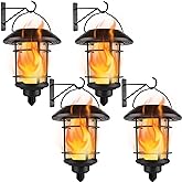Dynaming 4 Pack Solar Flame Wall Lanterns Outdoor, Solar Powered Wall Mounted Sconce Lights, Flickering Flame LED Light Auto On/Off Hanging Lights, Waterproof for Garage Stair Patio Porch Yard