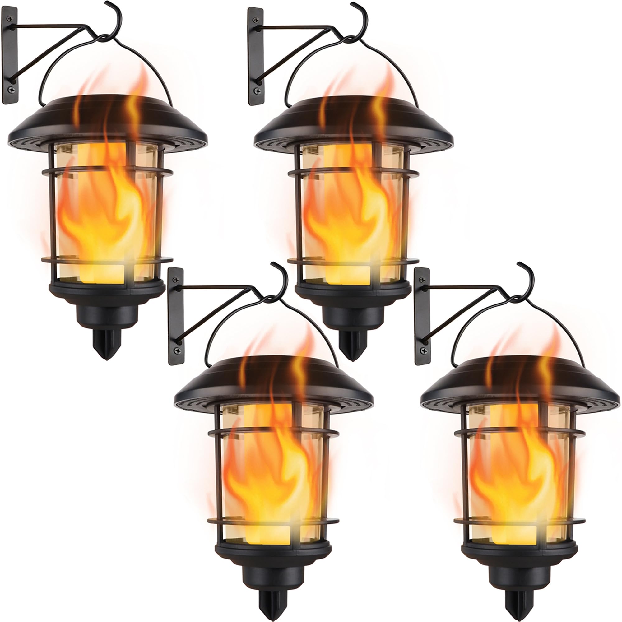 Photo 1 of Dynaming 4 Pack Solar Flame Wall Lanterns Outdoor, Solar Powered Wall Mounted Sconce Lights, Flickering Flame LED Light Auto On/Off Hanging Lights, Waterproof for Garage Stair Patio Porch Yard