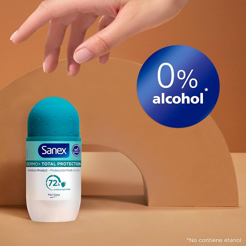 Sanex Dermo+ Desodorizante Proteção Total Antitranspirante Roll-On 72 Horas {50ml} - proteção eficaz contra o suor e mau odor - dermatologicamente testado - contém 0% de álcool* - 5 em 1 ação