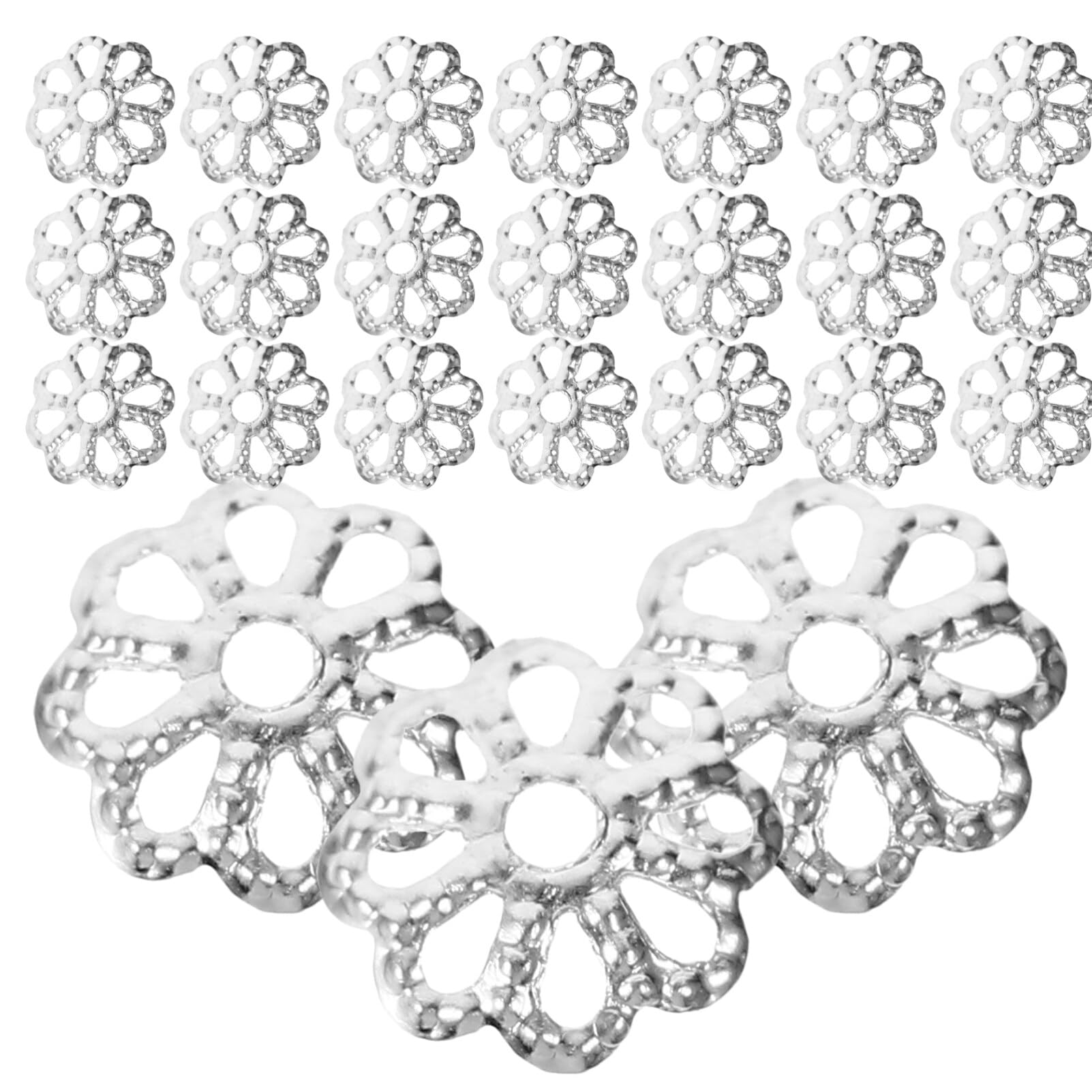 TEHAUX 1200Pcs Silver Metal Flower Bead Caps, 9Mm Hollow Multi-Petal Spacer Beads for DIY Jewelry Making, Earring, Bracelet, Necklace